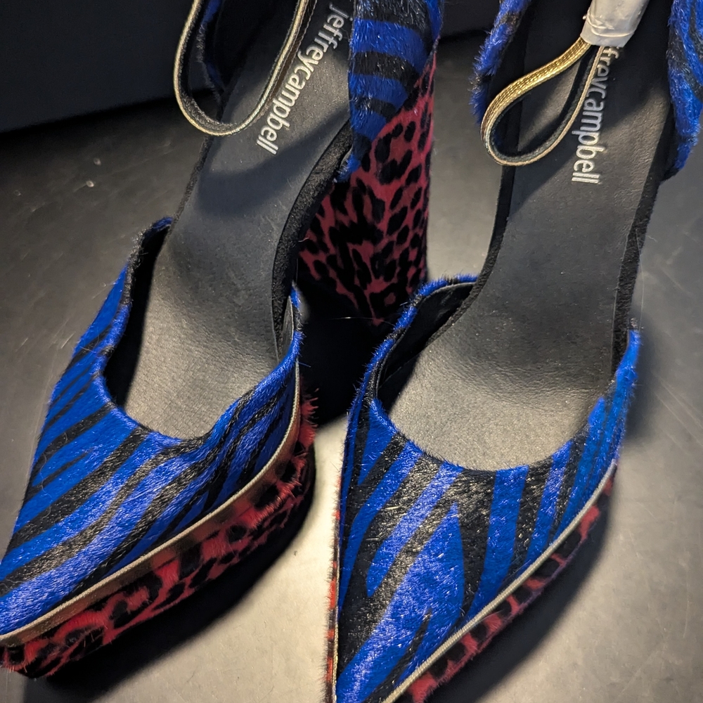 Jeffrey Campbell Blue and Red Animal Print Platforms - Picture 2 of 5